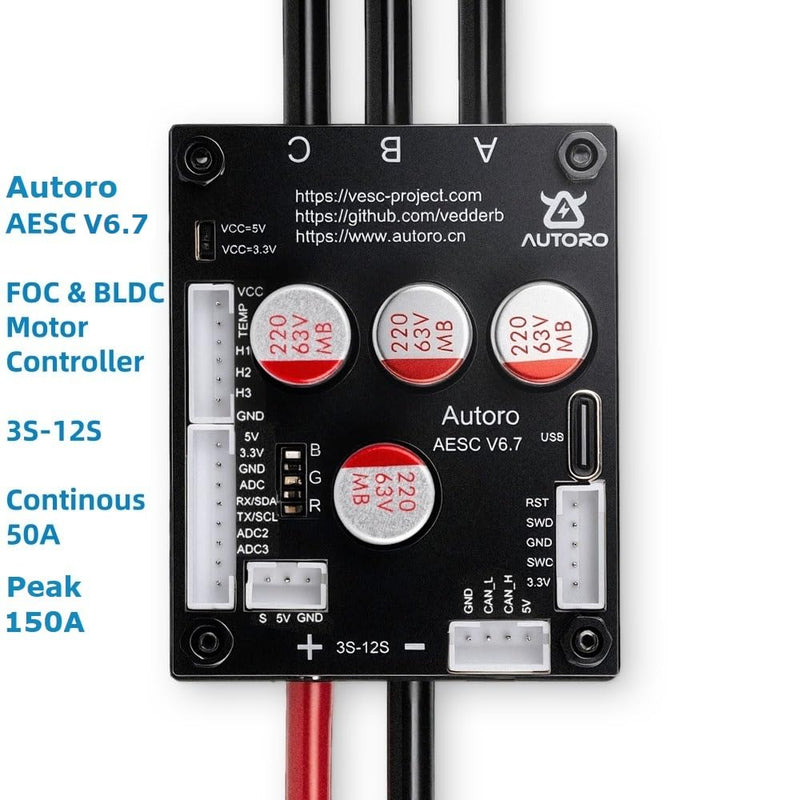 V6.7 FOC ESC VESC 6 Based Motor Controller for ESK8 DIY Electric Skateboard | Autoro BLDC Mini ESC Electric Motor Speed Controller 12S 50A VESC-Tool Based for DIY Electric Scooter Ebike Offroad Vehicles AESC V6.7