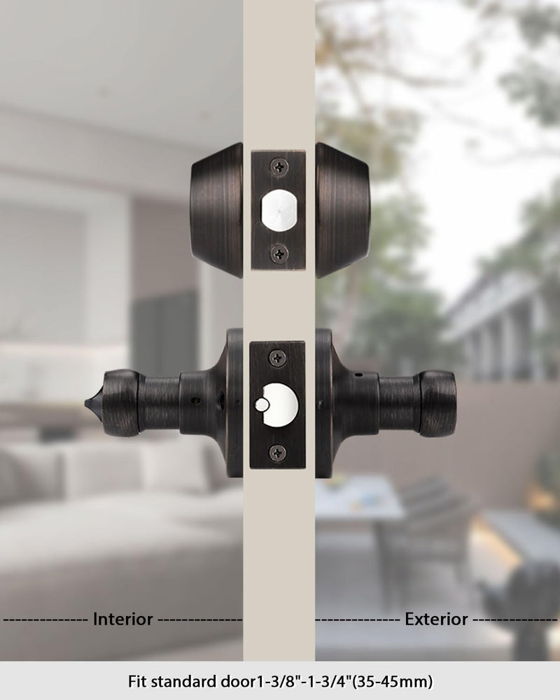 Gobrico Front/Exterior Door Lever Lockset with Single Cylinder Deadbolt, 1 Pack Keyed Alike Oil Rubbed Bronze Combination Handle Set, Entry Door Lockset with Deadbolt