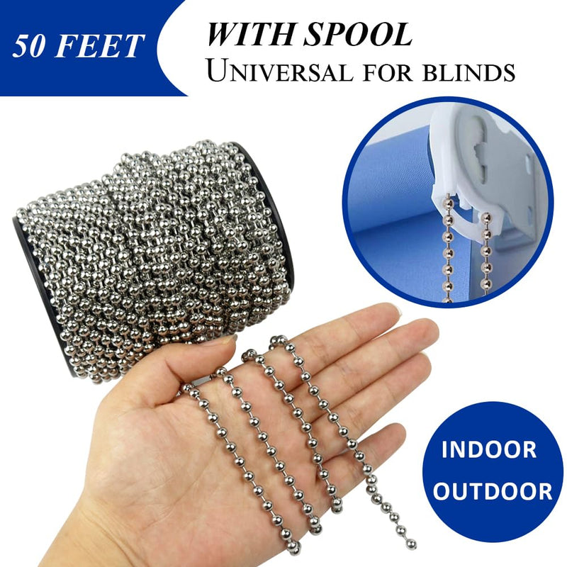 50ft Ball Bead Chain, #10 Stainless Steel Ball Chain, Roller Shade Chain&Vertical Window Blinds, Dog Tag Chain, Bead Chains for Jewelry Making/Crafts & DIY Projects(4.5mm with Spool)
