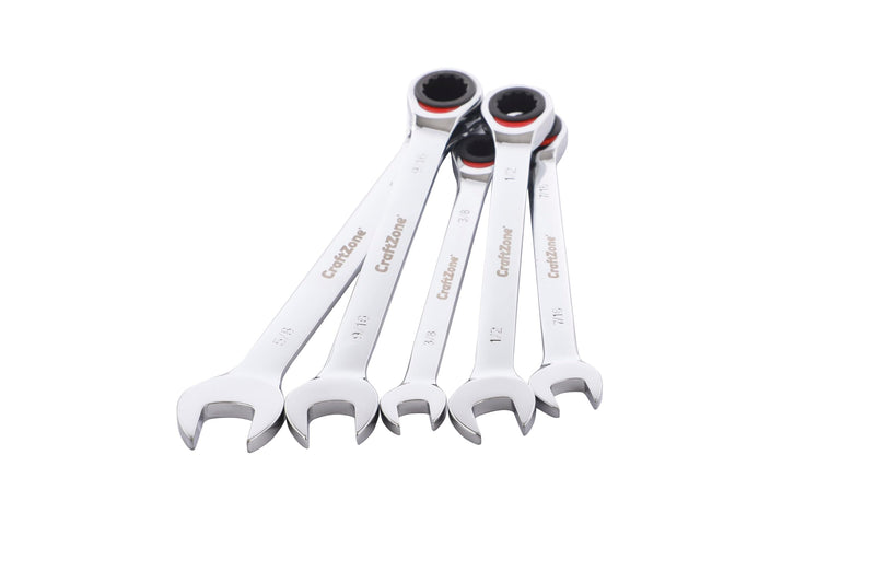 Ratcheting Combination Wrench Set (5-Pieces,SAE), 3/8",7/16",1/2",9/16",5/8", 72-Teeth, Cr-V 5PC SAE