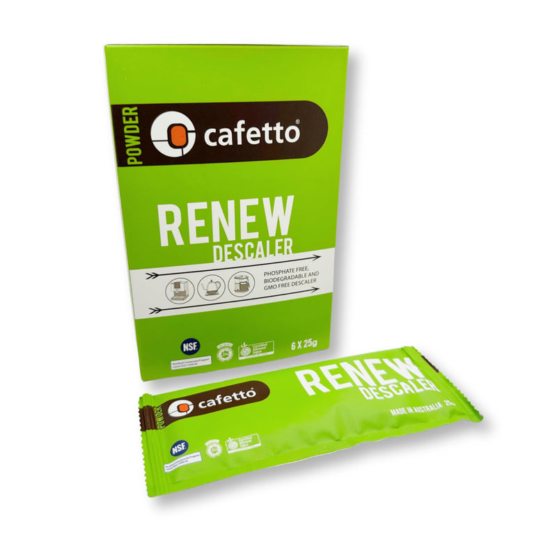 verybarista Renew Descaler (6 x 25g sachets). Designed for espresso machines, boilers and coffee brewers. Safe to use on aluminium, brass and stainless steel