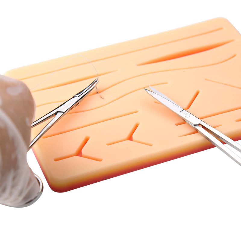 Suture Practice Kit for Medical Students Complete Surgical Training Include Silicone Suture Pad,Sterile Thread & Needle,Set of Suture Tools,Dissection Blades with Cary Bag(17 Pcs)