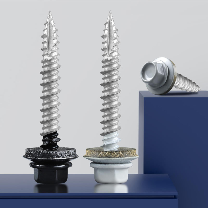 Metal Roofing Screws #10 × 1 1/2 Inch, 64pcs White Ruspert Coating Hex Head Sheet Metal Roof Screws, Self Starting Metal to Wood Siding Screws, EDPM Rubber Washers 10 x 1.5" White 1lb per box