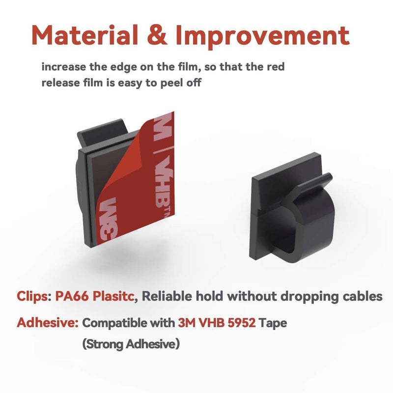 Cable Clips 40pcs with Strong Adhesive Tapes,Wire Holder Organizer Cord Management for Car, Office and Home (Black- CC05(40PCS)) Black- CC05(40PCS)