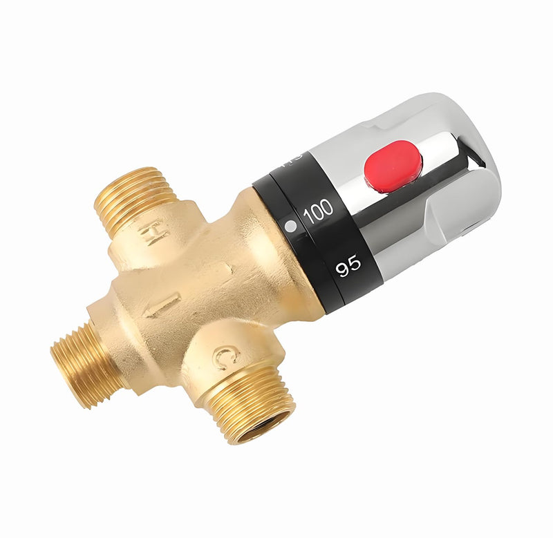 TreMax Thermostatic Mixing Valve, Shower Mixing Valve with NPT Thread US Standard, Temperature Constant Control Valve, Fahrenheit Scale Mark, Solid Brass- Golden