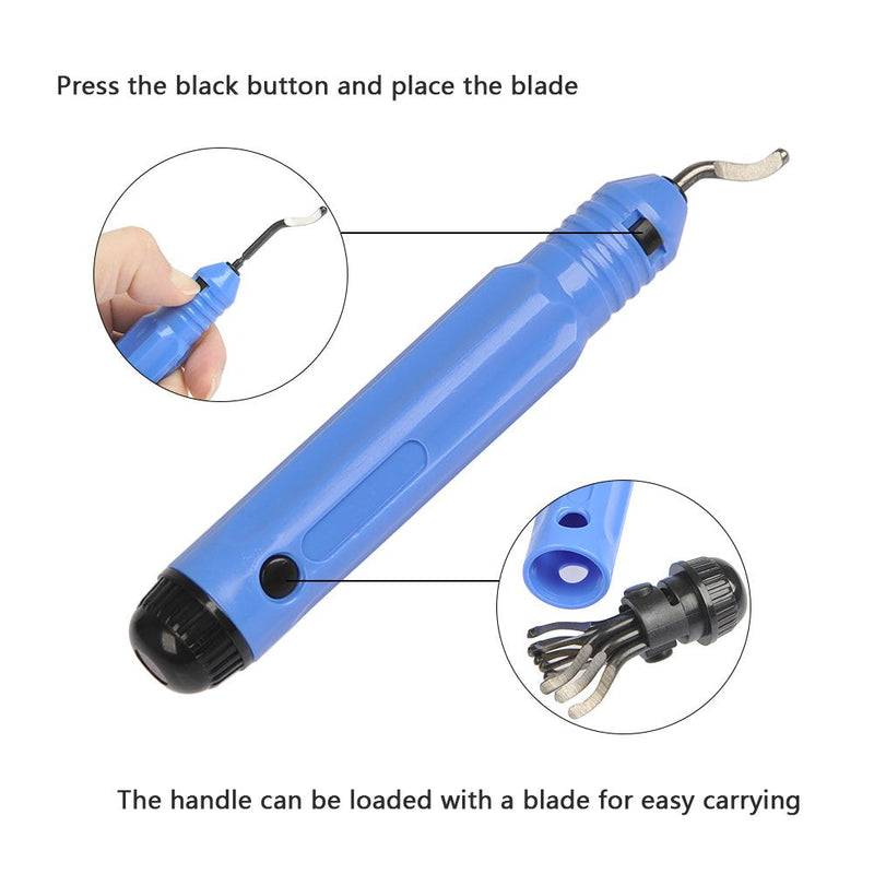Metal Deburring Tool Kit Deburring Cutters Set, Anti-Slip Handle with 10pcs High-Speed Steel Rotary Deburr Blades Set, Great Burr Remover Hand Tool for Wood, Plastic, Aluminum, Copper and Steel Anti-Slip Handle with10pcs BS1010 Deburring Blades