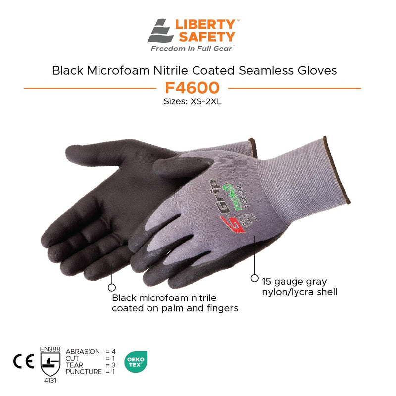 Liberty F4600 G-Grip Micro-Foam Nitrile Palm Coated Seamless Gloves with 15-Gauge Nylon Shell | Ideal for Automotive, Manufacturing, General Purpose | Gray/Black, Medium (Pack of 12) Medium (Pack of 12) 12.0