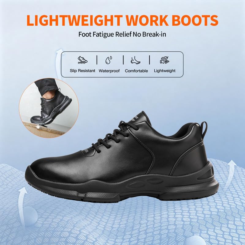 Steel Toe Shoes for Men,Non Slip Lightweight Work Shoes,Construction Industrial Work Boots,Comfortable Breathable Safety Steel Toe Sneakers for Men. 9.5 Amz105-black