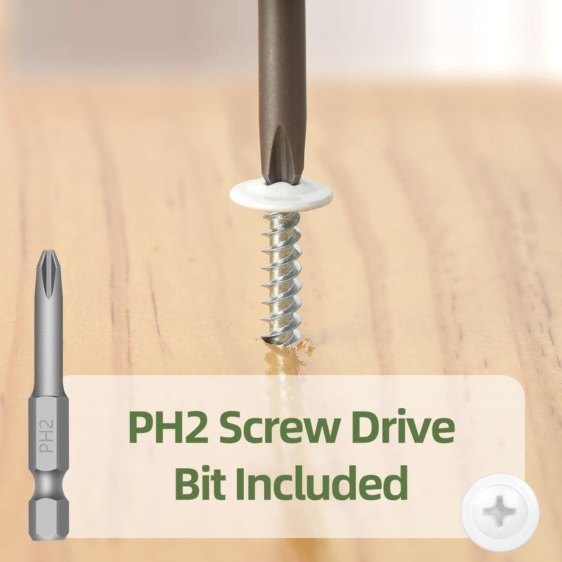#8 x 3/4" (120 PCS) Modified Truss Head Wood Screws, Phillips Drive Quick Metal Self Tapping Screws, Cabinet Screws, Carbon Steel, White Head, Full Thread, Screwdriver Bit Included #8 x 3/4"