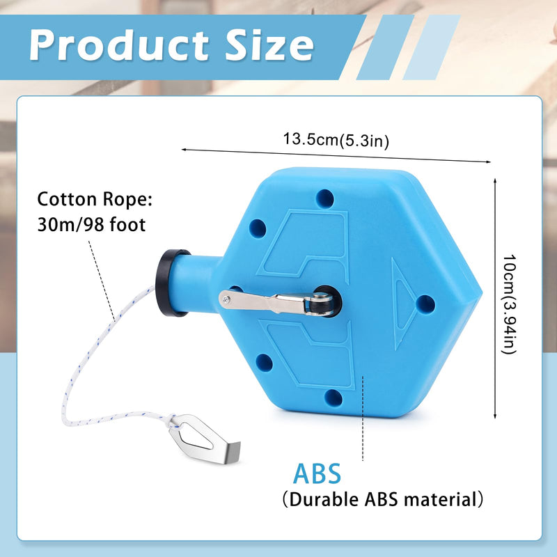 2 Pcs Chalk Line Reel 98ft(30m) Chalk Line Tool Chalk Box | for Construction Carpentry Precision Marking Decoration Brick Layer Drawing Straight Working Projects BLUE
