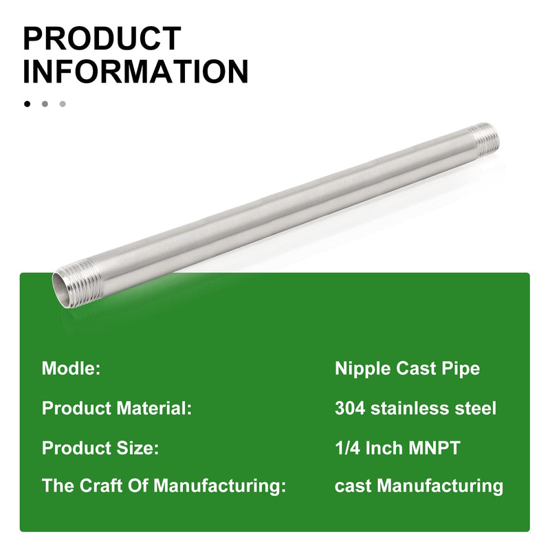 TAISHER 2Pcs Stainless Steel Pipe Fittings, 1/4" NPT x 1/4" NPT Male Threaded, 12" Length Nipple Cast Pipe 1/4" NPT(Male x Male) 12"(300mm) Length