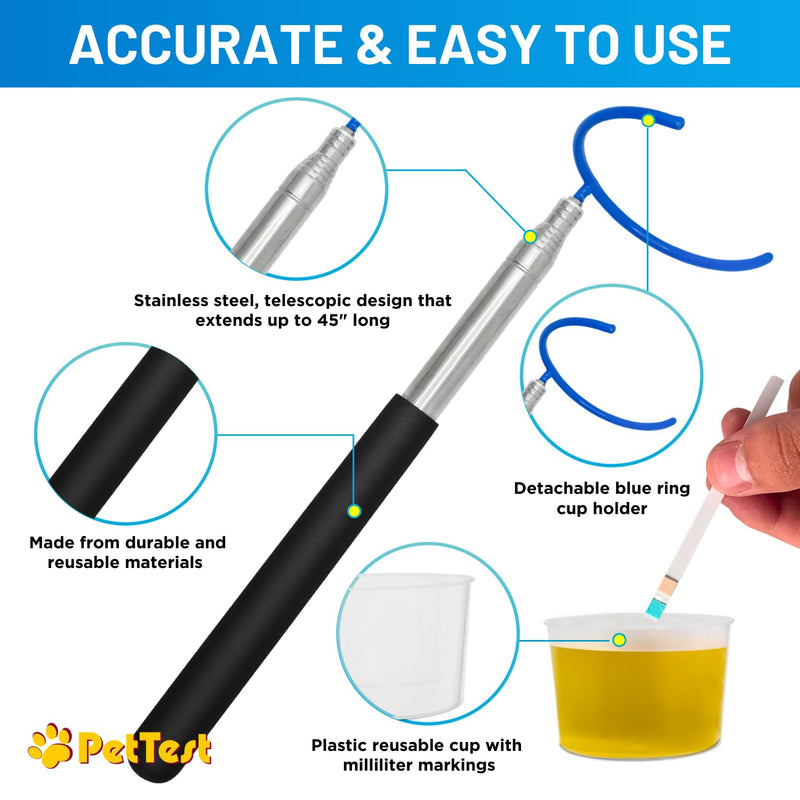 PetTest i-Catch Telescoping Dog Urine Catcher, 45-inch Extendable Dog Pee Stick Collector, and Telescopic Pole Handle for Small and Large Breeds, Includes a Reusable Cup with Milliliter Markings - PawsPlanet Australia