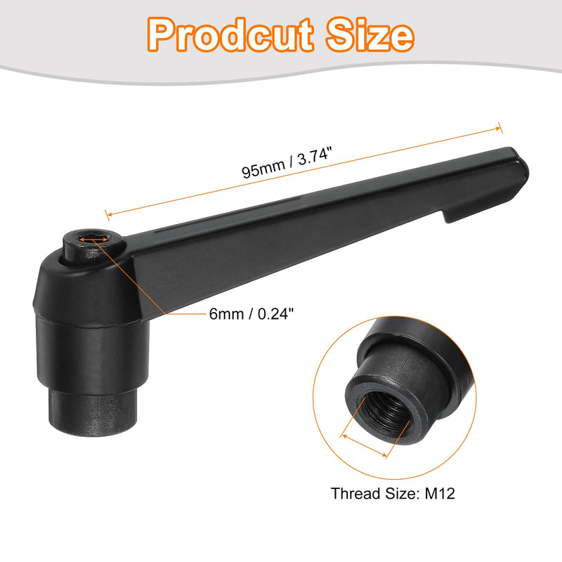 uxcell M12 Adjustable Knobs Handle Female Thread Push Button Ratchet Quick Release Locking Rotating Bolt for Lathe Machinery, Black