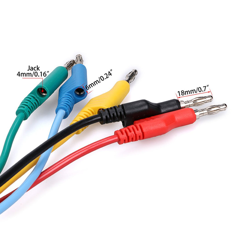 Sumnacon Multimeter Banana Plug to Crocodile Alligator Clip Test Probe, 5PCS 4mm Stackable Colorful Silicone Banana Plug to Alligator Clip Test Probe Lead Wire Cable 1M 3.3 ft