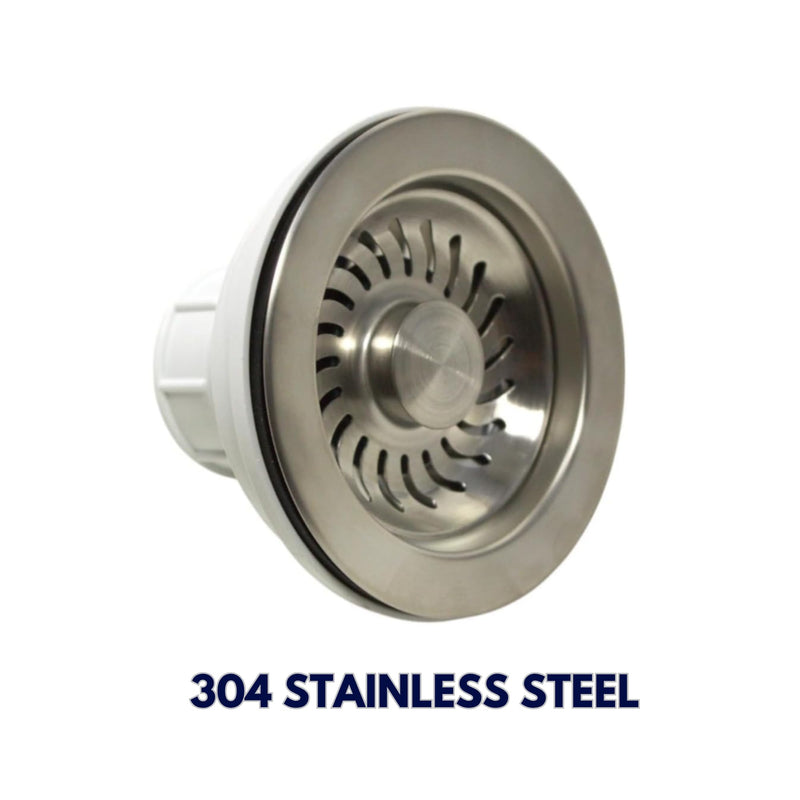 Nantucket Sinks 3-1/2 Kitchen Drain Assembly Kit for Fireclay Sinks | 304 Stainless Steel, Basket Strainer, Extended Ferrule, Made in Italy NS35L-EXT