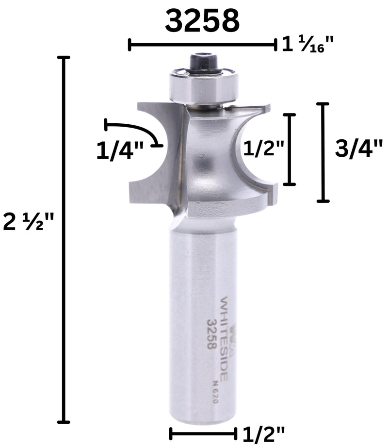 Whiteside Router Bits 3258 Edge Beading Bit with 1-1/16-Inch Large Diameter and 3/4-Inch Cutting Len