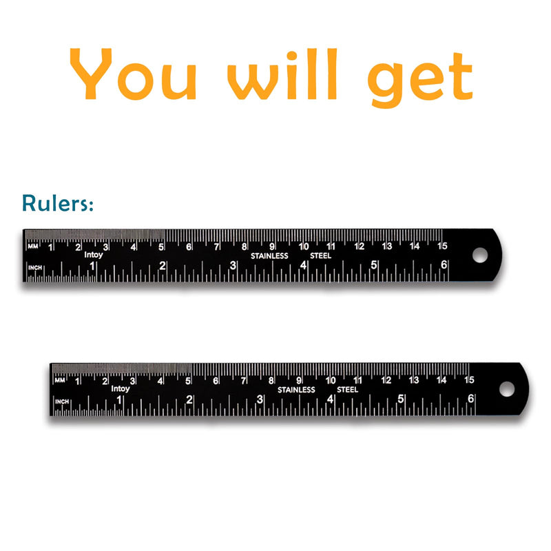 Metal Ruler, 6 Inch Stainless Steel Ruler with Metric Measurement, 2 Pack, 15 Centimeters Straight Edge Ruler with Inch to MM Conversion Table for Students, Machinist and Drafting