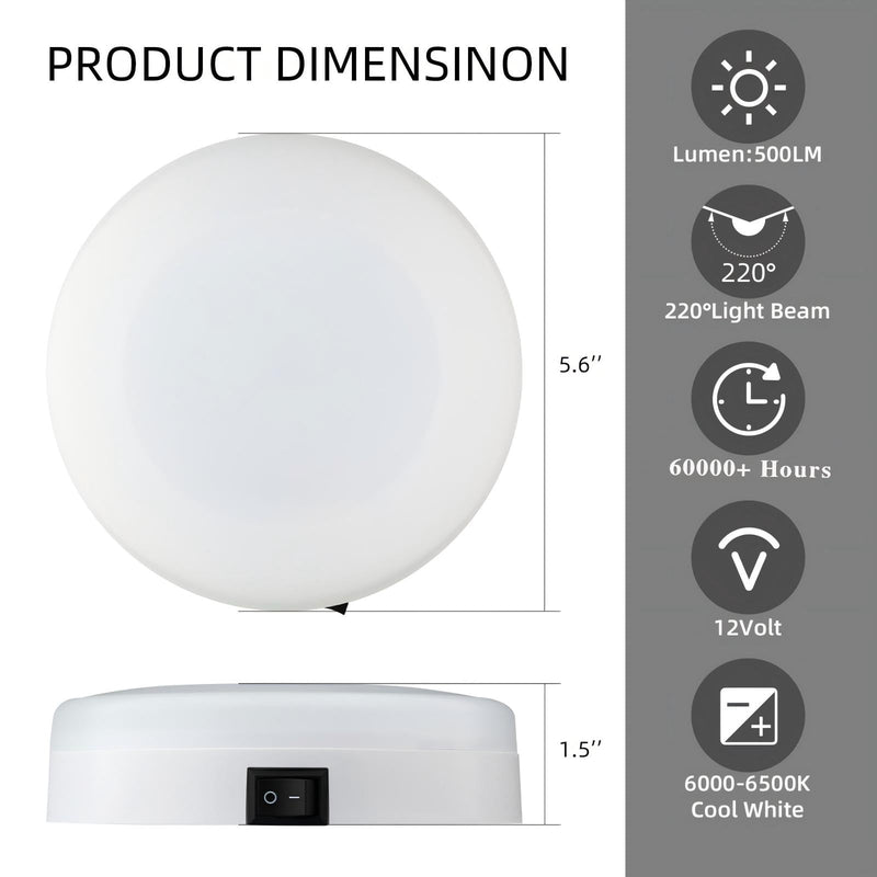 5.6 Inch Boat Dome Light, Boat Interior Lights 12V, Marine LED Courtesy Lighting with ON/Off Switch, Waterproof Marine Interior Lighting for Yachts Boats RV Trailers(6000-6500K Cool White)