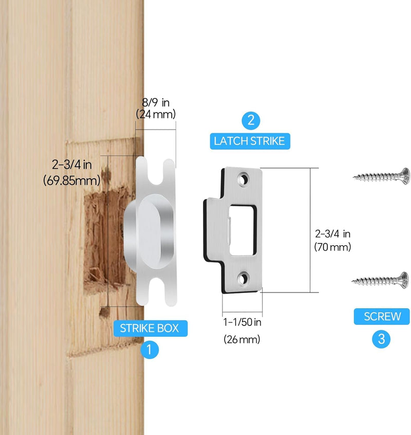 Entry Door Lock Latch Deadlatch Bolt deadbolt Latch Adjustable 2-3/8" or 2-3/4" Size 60/70mm Fit 45° Rotating Angle Door Lock and Lever Door (2, 45D)
