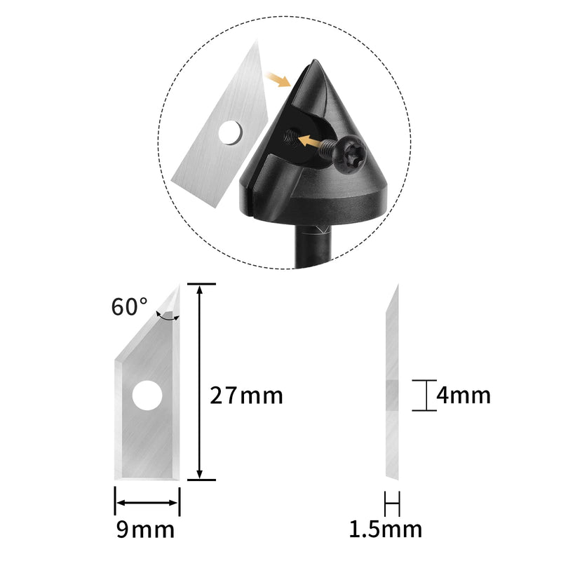 60 Degree Carbide Inserts for BINSTAK-B2301-1/4 Shank 60-Deg V Groove Router Bit - 5 PCS