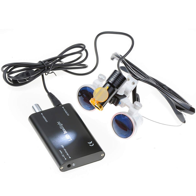 EustomA 2.5X Binocular Loupes+5W LED Headlight with Optics Filter with Aluminum Box DY-007 (Black) Black