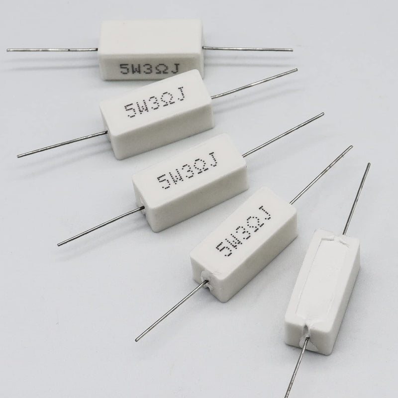 Cement Resistor,10 PCS 5W 3 Ohm 5% Axial Lead Wire Resistor White Wound Fixed Ceramic Resistors Wirewound Power Flame Heat Moisture Resistance Precharge Horizontal 5W 3ΩJ