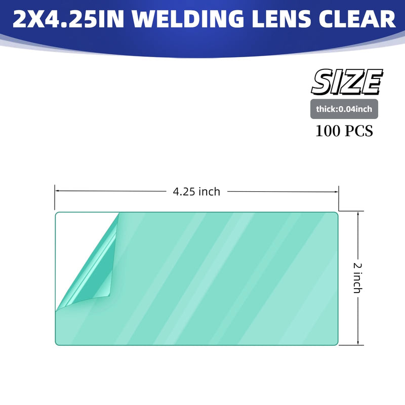 100Pcs of 2" x 4.25" Universal Welding Helmet Hood Clear Lens Cover | 2x4 1/4 optical grade Premium Quality Replacement Clear Plastic Cover Lenses