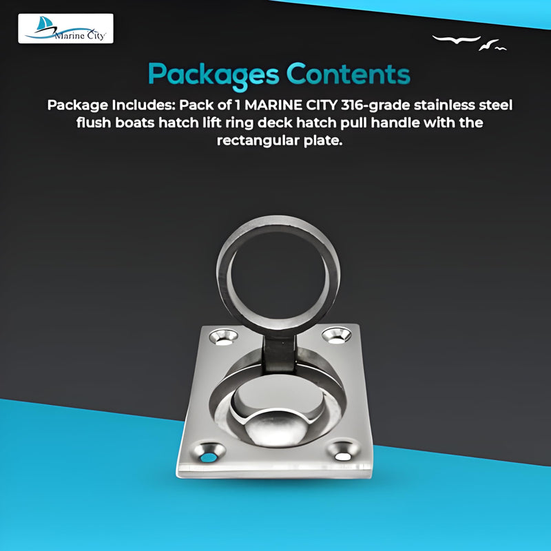 MARINE CITY Locker Lift Pull Ring Handle – 316 Stainless Steel, Corrosion-Resistant, 4-Point Fixing for Marines Boats Yachts 2 X 1.5 Inches