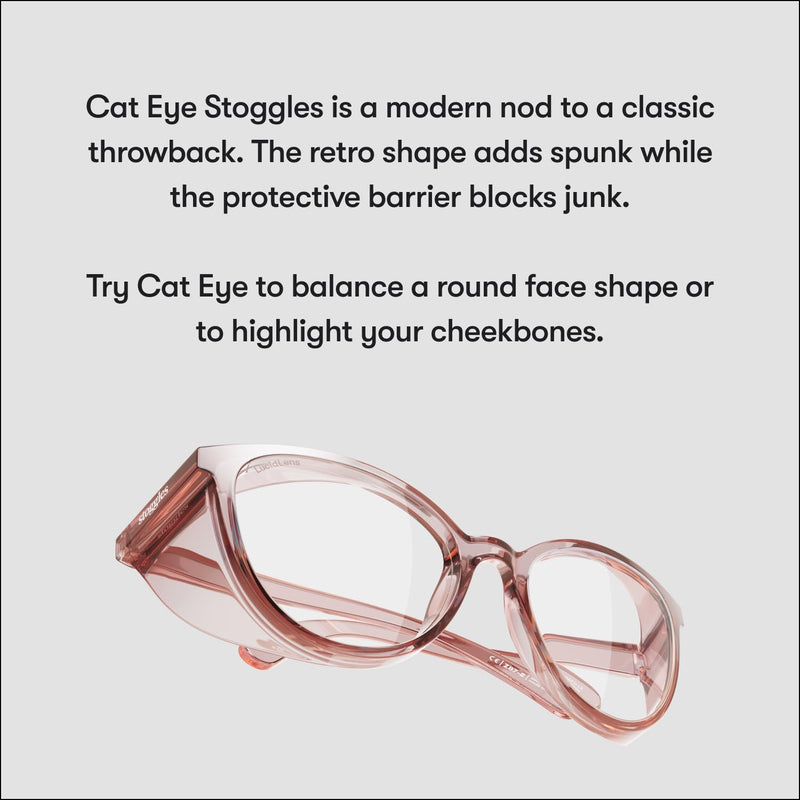 Stoggles Cat Eye Z87.1 Certified Safety Glasses, Blue-Light, UV Blocking Lens, Top & Side Shield, Anti-Fog, Stylish Eyewear Blush