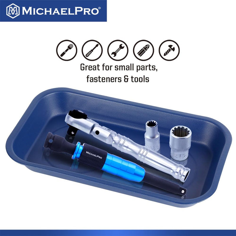 MichaelPro Magnetic Tray for Screws, Nuts, Bolts and Metal Parts, Magnectic Tool Holder for Mechanics with Strong Magnets for Secure Mounting, Stainless Steel Tool Tray with Anti-Scratch Rubber Base