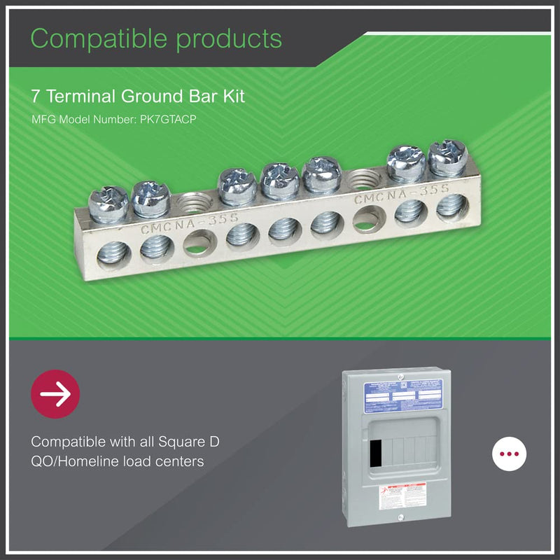 Square D - PK7GTACP 7 Terminal Ground Bar Kit, Metallic