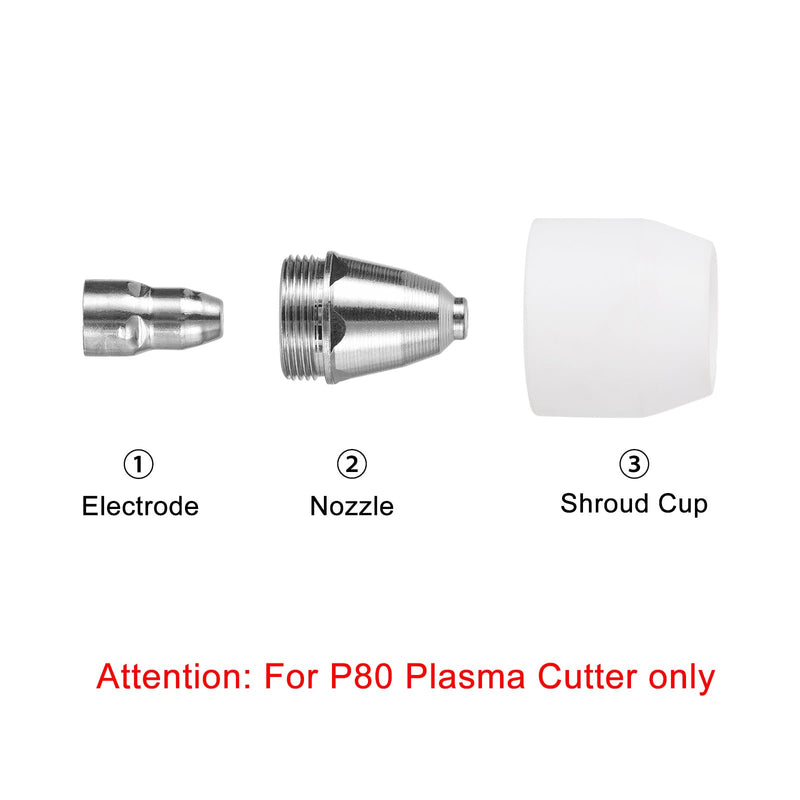 HARFINGTON 45pcs P80 Plasma Cutter Nozzle Electrodes and Shroud Cup Consumables Kit, 1.5mm Nozzle Tip