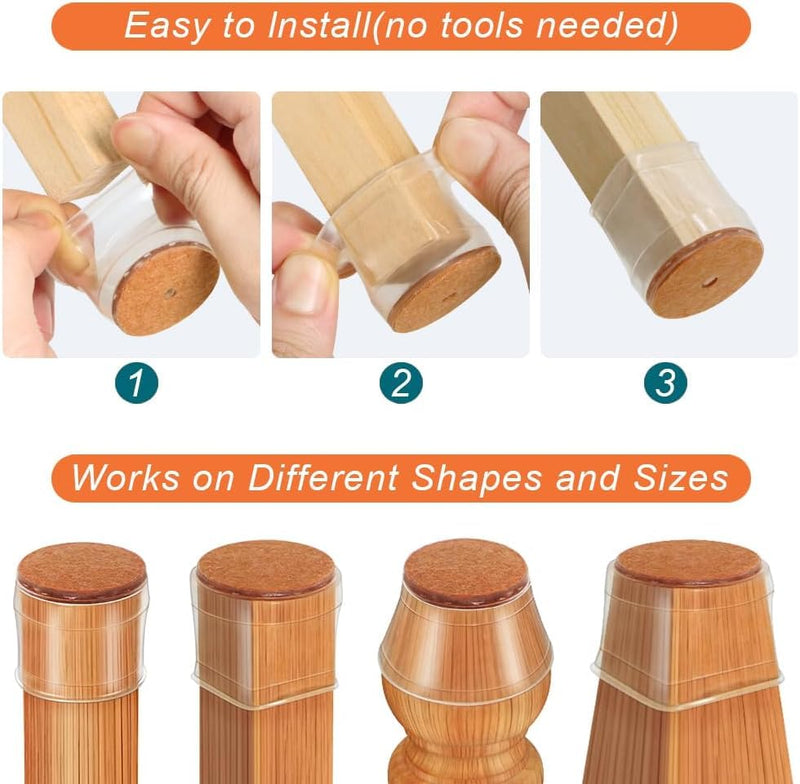 Ansible 24 Pcs Chair Leg Floor Protectors, Silicone Felt Furniture Leg Pads Caps Covers for Hardwood Floors (fit:1.3''-2'') Universal L(Fit:1.3''-2'') Clear-24pcs