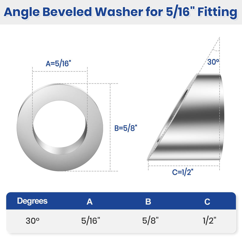 BLIKA 50 Pack 5/16" ID Cable Railing Angle Washers for Stair Ends 5/16 inch
