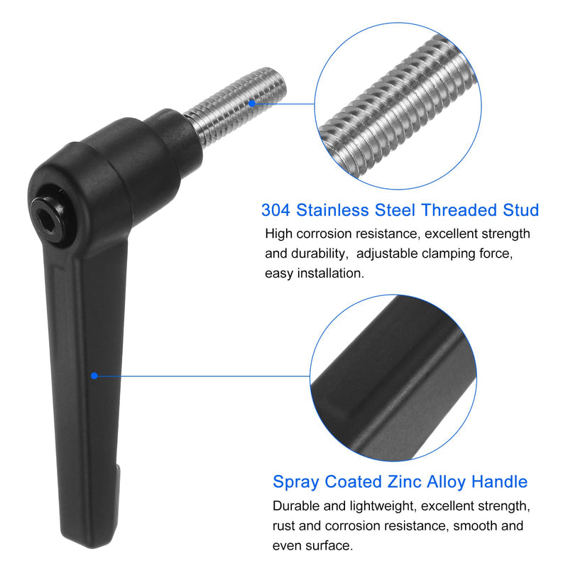 uxcell 4pcs Clamping Lever Handles, M6 x 15mm 304 Stainless Steel Threaded Male Stud, Adjustable Handles Locking Quick Release Ratchet Push Button Bolt Knobs, Black