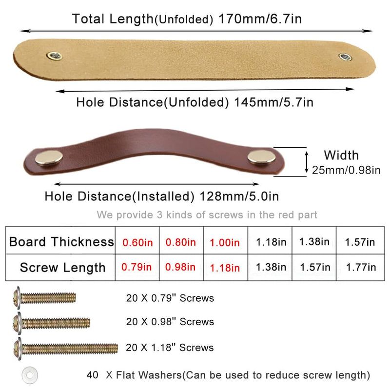 10 Pack Soft Genuine Leather Drawer Pulls Handle 6.7 x 1,Wardrobe Kitchen Closet Knobs Door Cabinets Pulls Handles with Screws,Home Decoration, Handmade (6.7" Total Length, 10 Pack) 6.7" Total Length