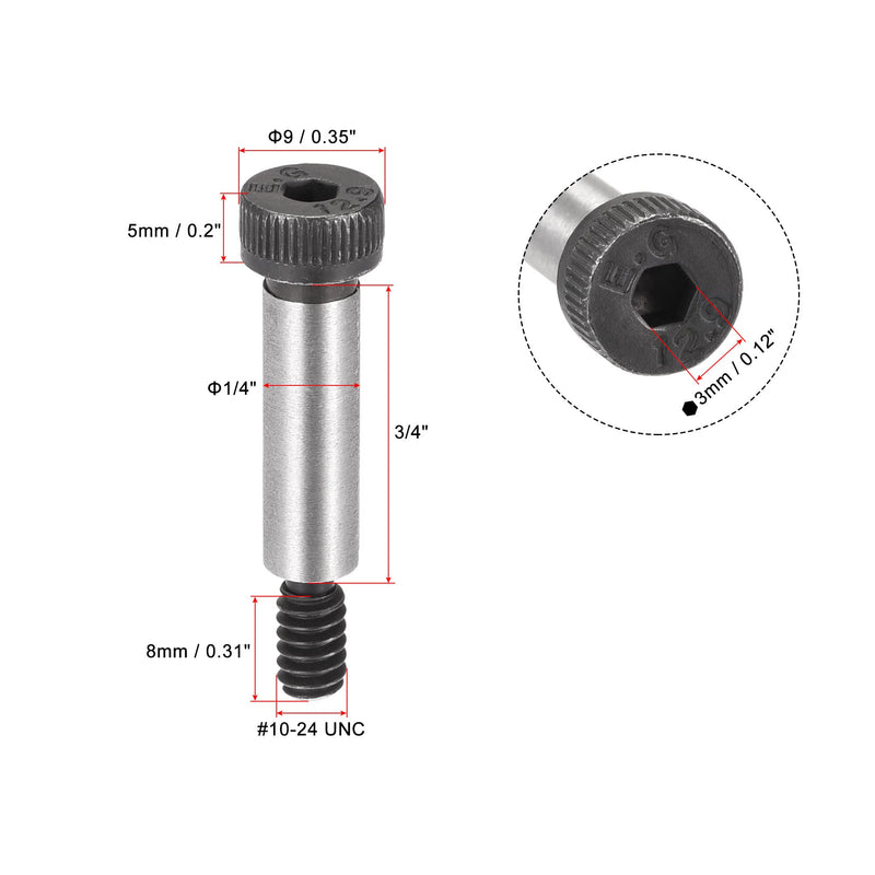 uxcell Alloy Steel Hexagon Socket Head Shoulder Screws Bolts, 3/4" Shoulder Length, 1/4" Shoulder Dia, #10-24 Thread, 6pcs 3/4" x 1/4"