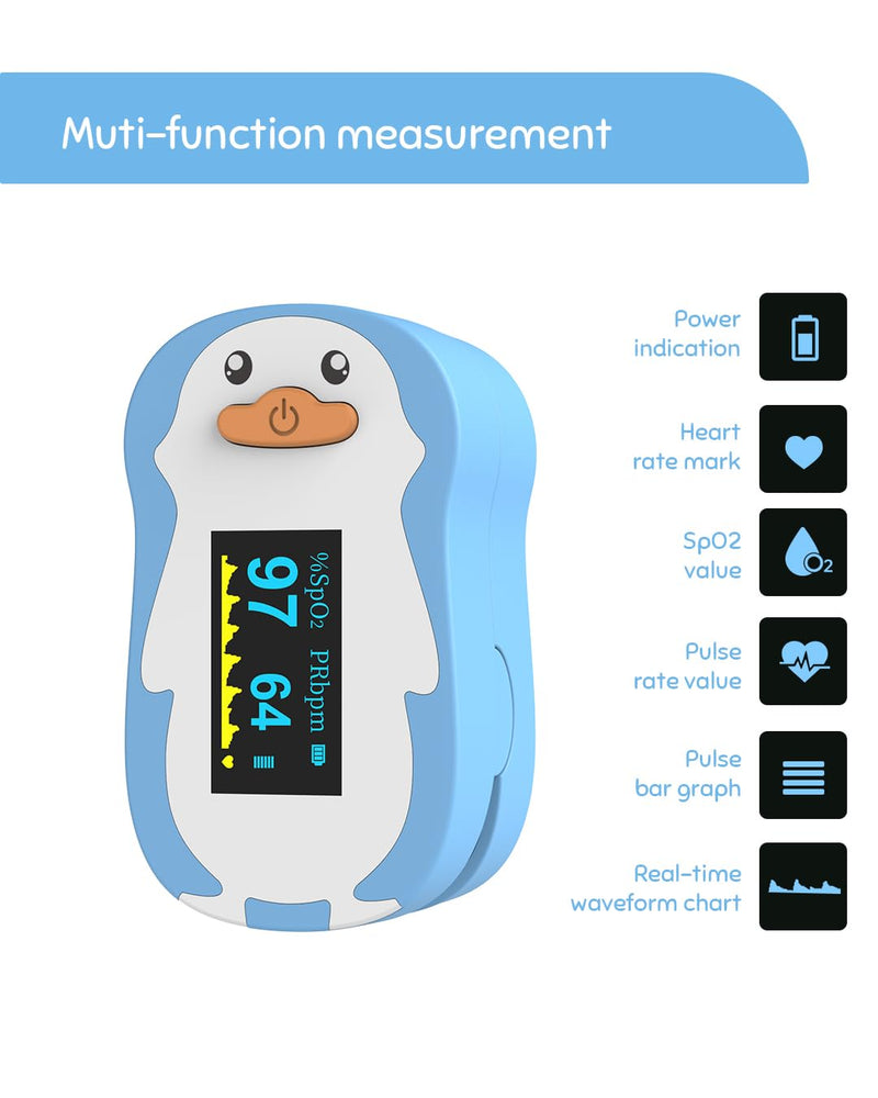 Vibeat Pulse Oximeter Fingertip, Small Size Blood Oxygen Meter with Smart Reminder for Home Use, O2 monitor with Batteries & Lanyard, Blue