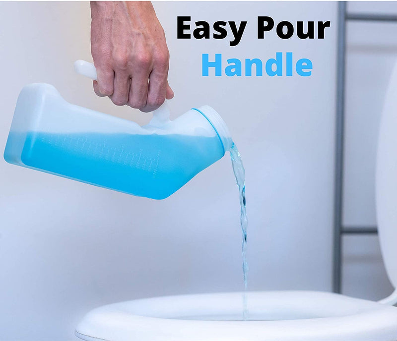 Female Urinal Spill Proof 32 oz (2 Pack)- Urinal for Women & Men - Pee Funnel - Unisex Bed Pan - Portable Urinals for Women - Sturdy Female Urination Device for Car Travel, Road Trip Essentials Pack of 2