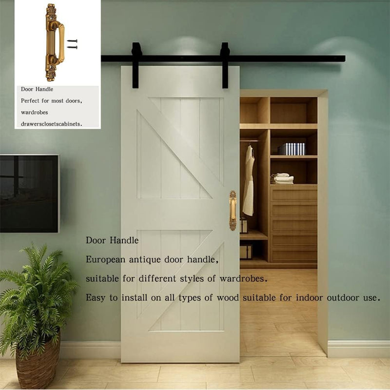 European Style Barn Door Handle Antique Door Pull Handle Metal Sliding Door Handle for Cabinet Hardware Drawer Cupboard Accessory (4 Pack) 4