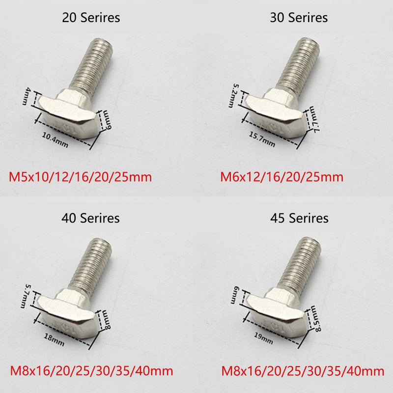 T Bolt Set Screw Bolt Fastener Tool for T-Slotted Aluminum Extrusion Nickel Plated Carbon Steel 45 Series M8X25mm 20PCS