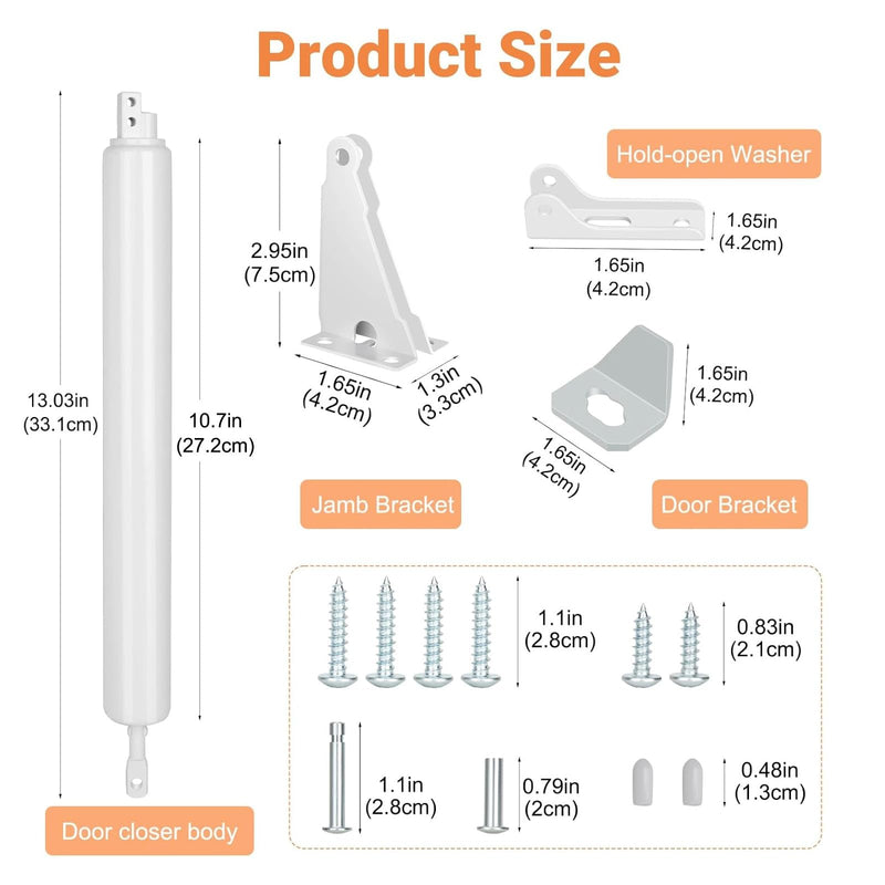 Storm Door Closer, White Heavy Duty Screen Door Closers with Protector Chains Spring, Compatible with Andersen/Emco/Larson/40201 (Closer and Chain, 1 Pack(White)) Closer and chain 1 Pack(White)