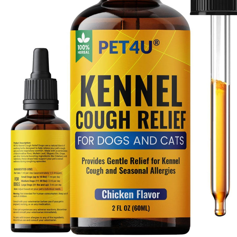 Kennel Cough Relief for Dogs & Cats - Natural Herbal Drops for Persistent Cough, Throat Irritation & Seasonal Allergies - Respiratory & Immune Support - Chicken Flavor