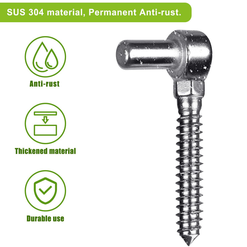 One-Piece Molding Chain Link Lag Screw Hinge, 304 Stainless Steel Post Side Wood Bolt Hinges for Wooden Gate or Post, Screw in Pin Hinge 5/8'' Lag Bolt Hinge (2Pcs, M16) M16-Eye Hinge-2pcs