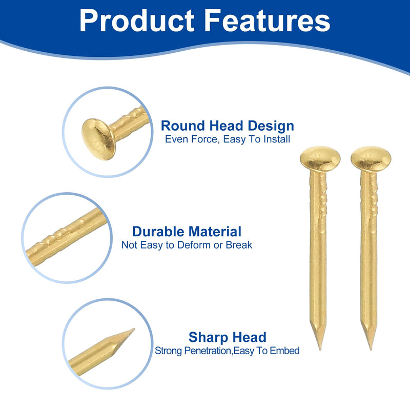 uxcell 500Pcs Small Hardware Nails, 1 x 14mm Carbon Steel Round Head Nail Common Finishing Nail for Household Woodworking Picture Hanging DIY Projects, Gold