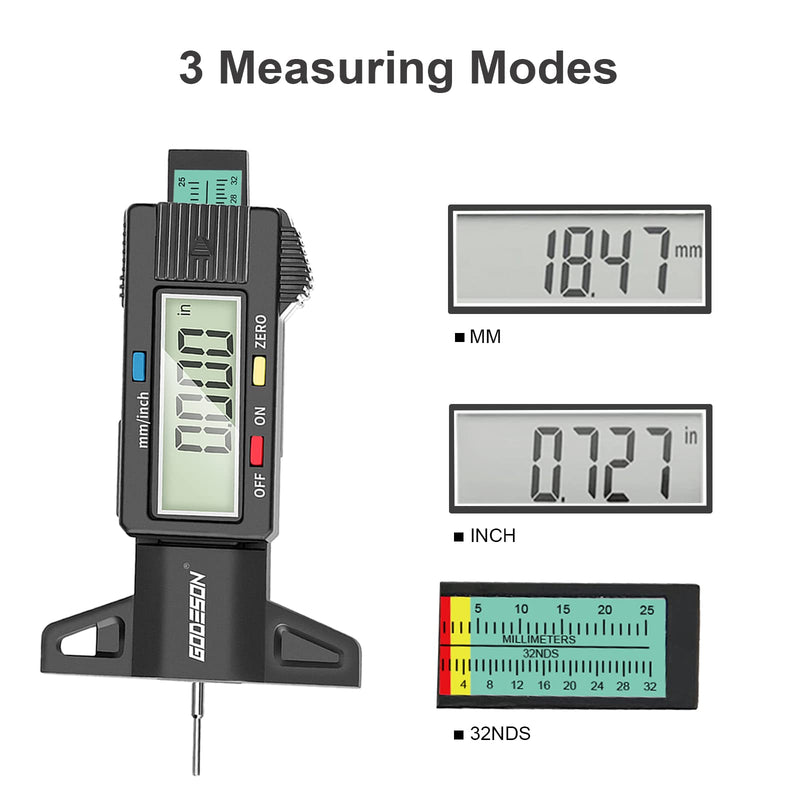 GODESON Tire Tread Depth Gauge,Digital Tire Tread Depth Gauge in 1Inch/25.4mm with Color-Coded Bar, Easy Read Tire Depth Gauge for Cars, Trucks, Motorcycles Digital Tire Tread Depth Gauge