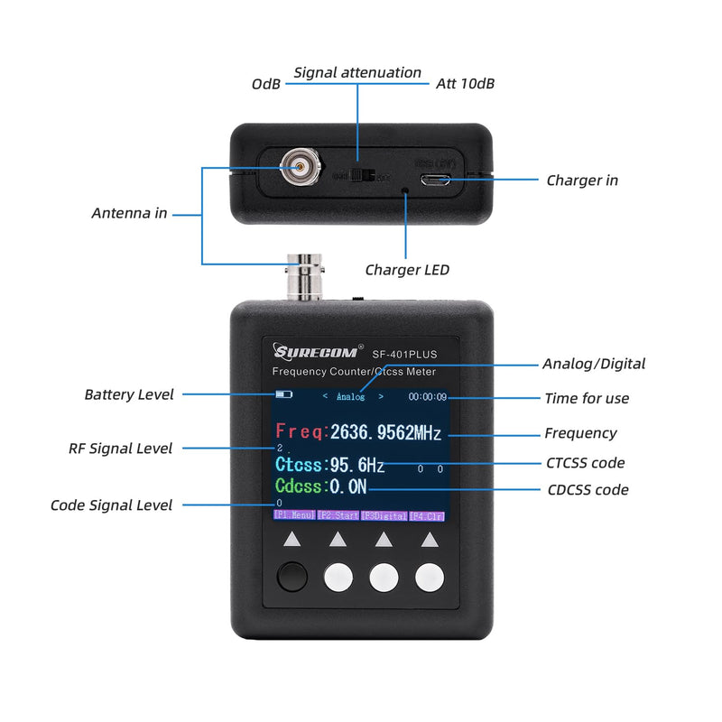 Mcbazel Surecom SF401 Plus 27Mhz-3000Mhz Radio Portable Frequency Counter Meter with CTCCSS DCS Decoder