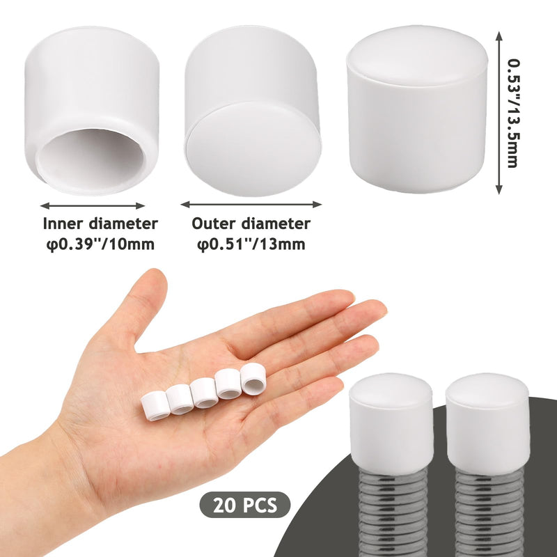 20PCS 0.39 Inch Door Stoppers Rubber Tip Replacement,Door Stop Bumper Tips, Door Stop Caps for Door Wall Protection （White） White