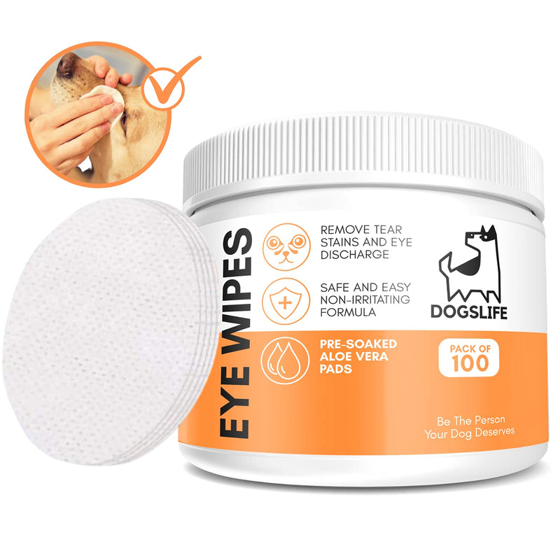 Dog Eye Wipes | Safe & Easy Cleaning Eye Wipes for Dogs | Remove Tear Stains, Dog Eye Crust & Eye Discharge | Pack of 100 | Soothing Aloe Vera Formula!