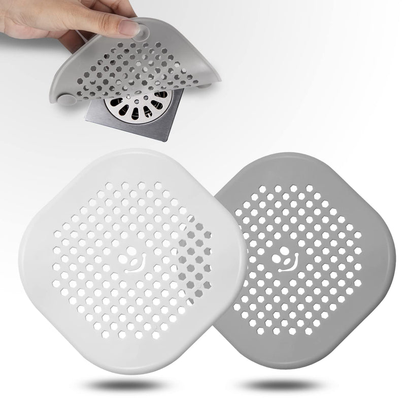 2 Pack Drain Hair Catcher Silicone Bathroom Accessories Shower Drain Protector Sink Drain Strainer Hair Stopper for Shower Kitchen Bathroom Tub Grey Gray